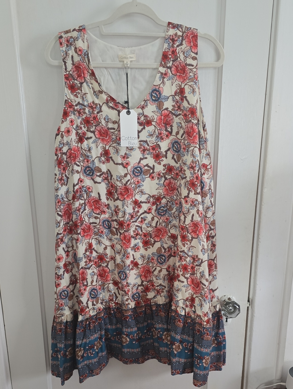 Cotton Bleu Floral Tiered Sundress in Cream, Coral & Navy